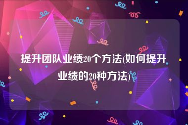 提升团队业绩20个方法(如何提升业绩的20种方法)