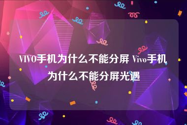 VIVO手机为什么不能分屏 Vivo手机为什么不能分屏光遇