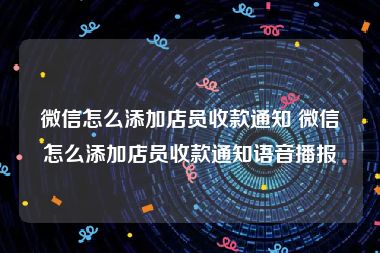 微信怎么添加店员收款通知 微信怎么添加店员收款通知语音播报