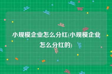 小规模企业怎么分红(小规模企业怎么分红的)