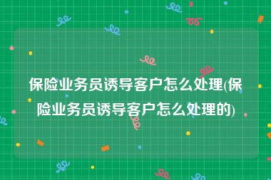 保险业务员诱导客户怎么处理(保险业务员诱导客户怎么处理的)