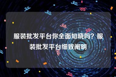 服装批发平台你全面知晓吗？服装批发平台细致阐明