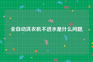全自动洗衣机不进水是什么问题